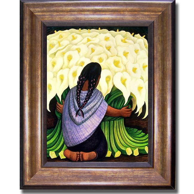 Diego Rivera 'Flower Seller' Framed Canvas Art - Gold