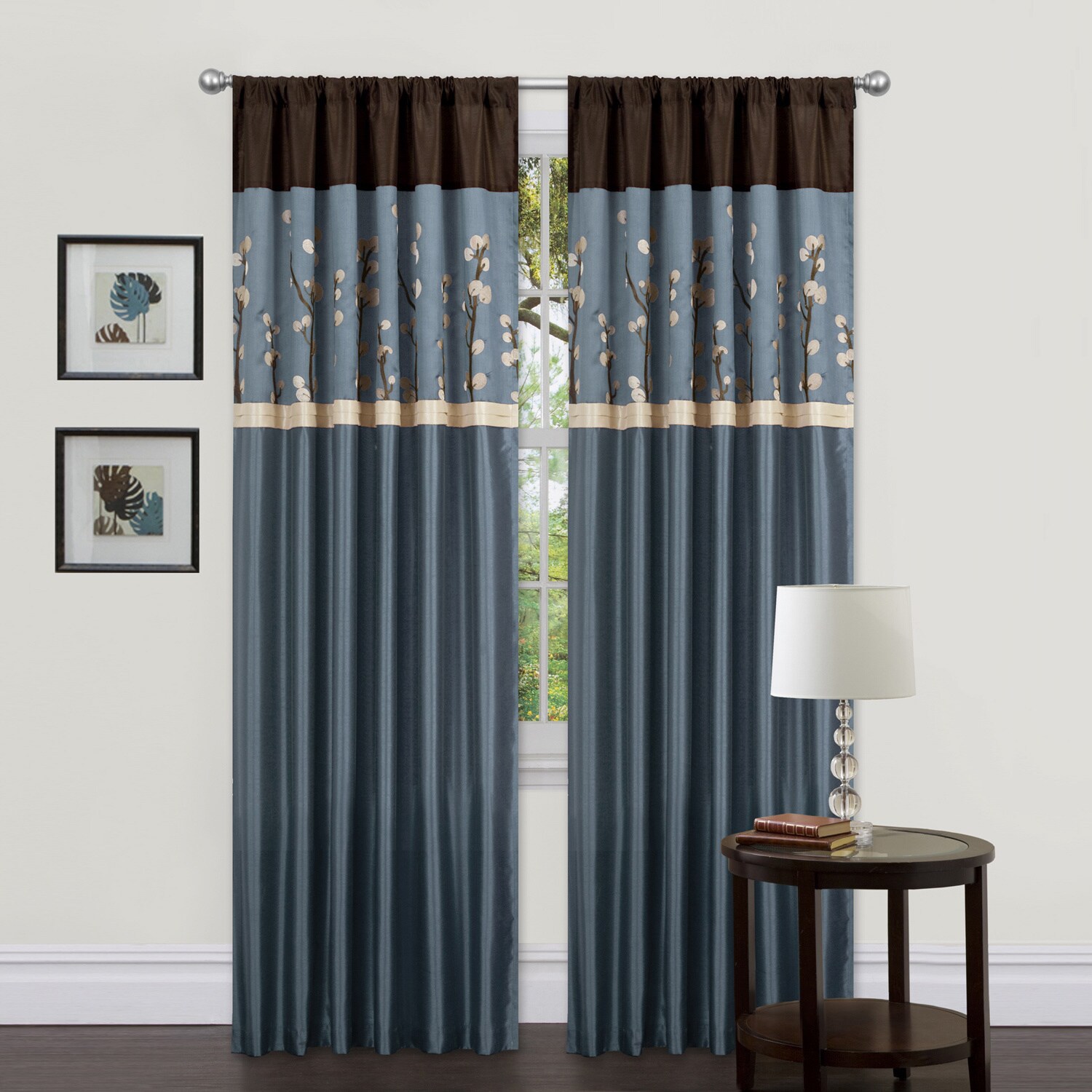 Shop Lush Decor Blue Brown 84 Inch Cocoa Blossom Curtain Panels