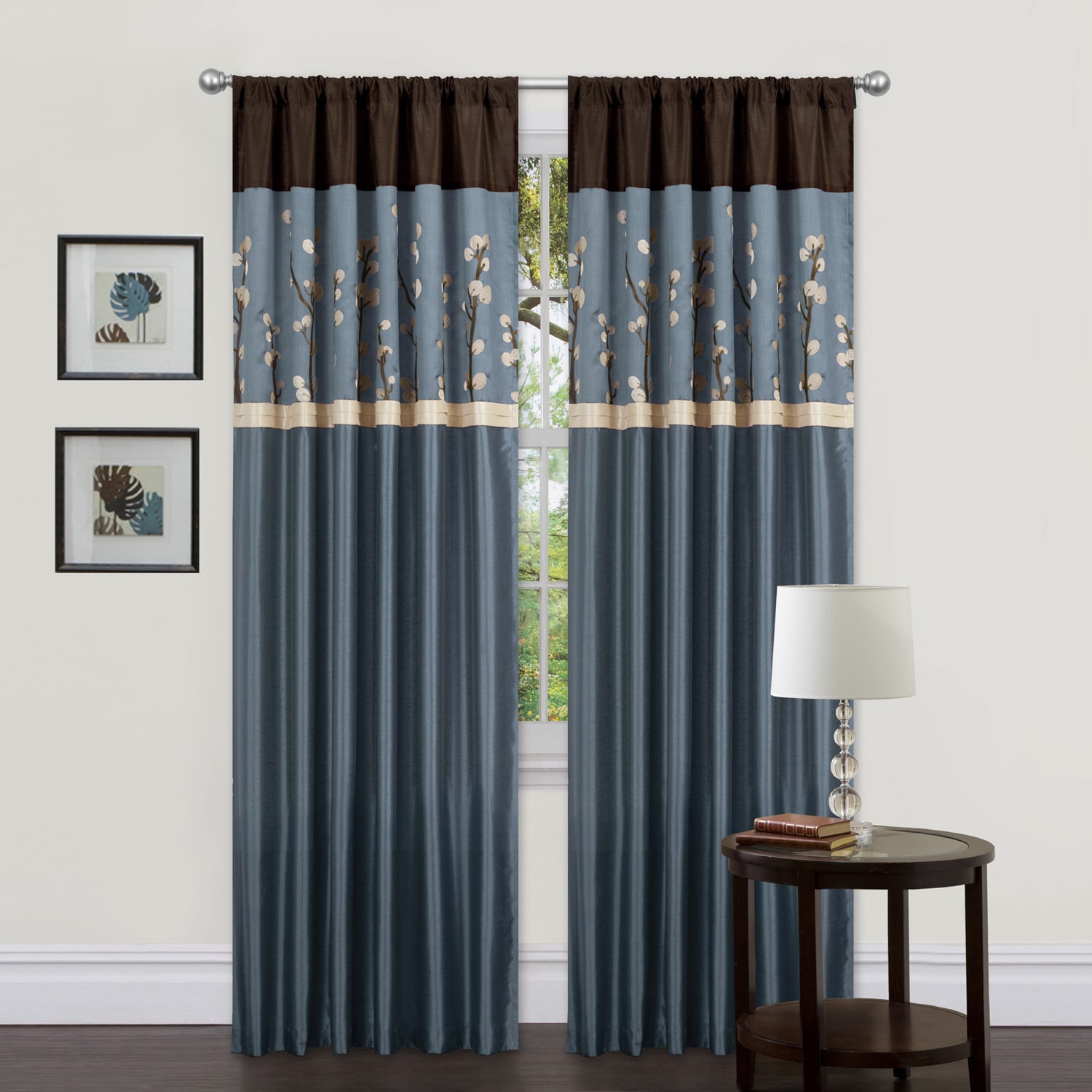 Lush Decor Blue/ Brown 84 inch Cocoa Blossom Curtain Panels (set Of 2)