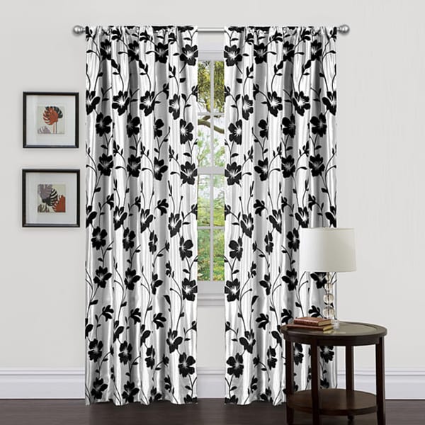 Lush Decor White/ Black 84inch Garden Blossom Curtain Panels (Set of 2