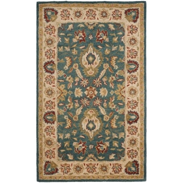 Safavieh Handmade Jaipur Blue/ Beige Wool Rug - 3' x 5'