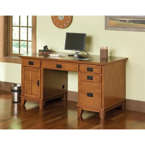 Arts and Crafts Cottage Oak Pedestal Desk by Home Styles