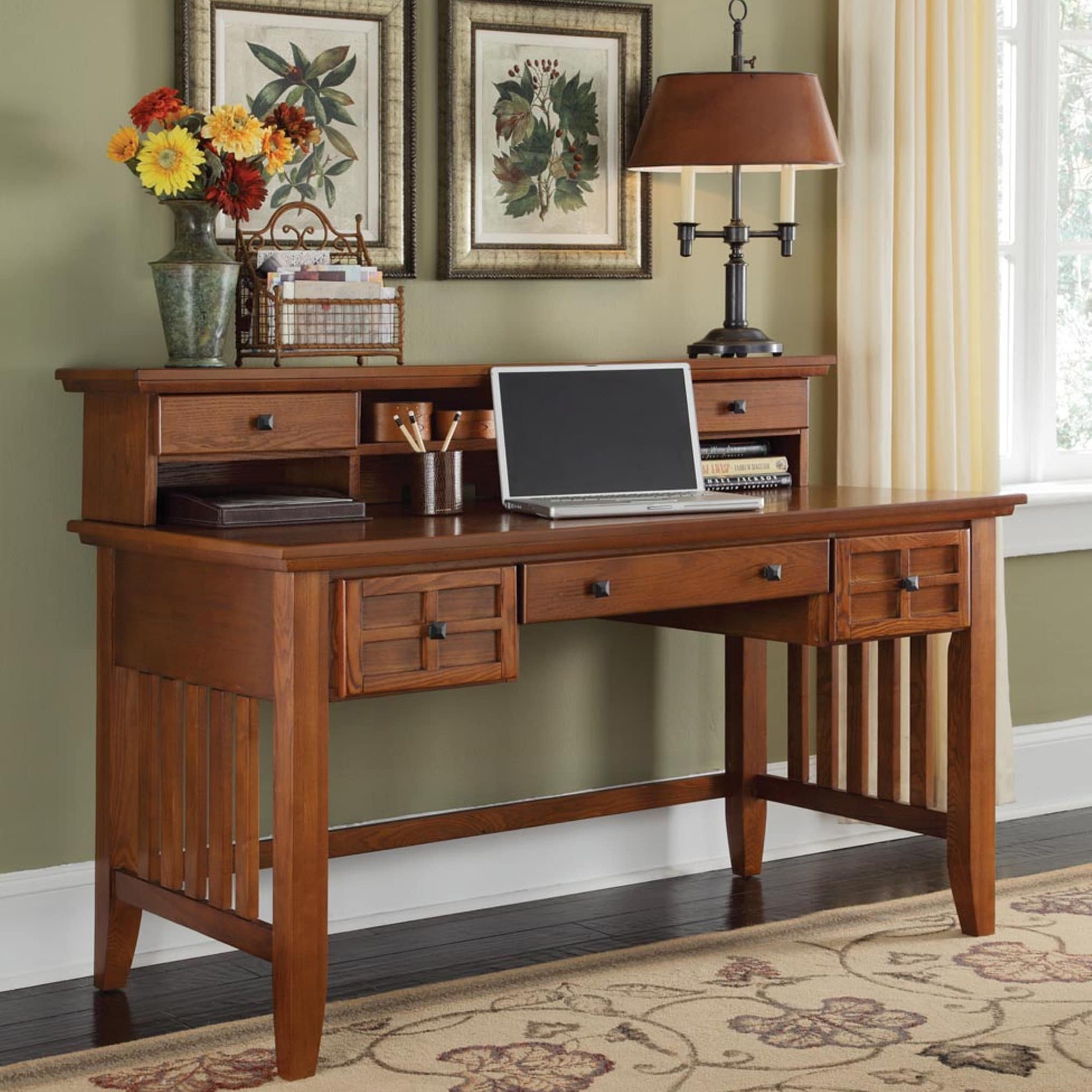 Shop Arts And Crafts Cottage Oak Executive Desk And Hutch Free