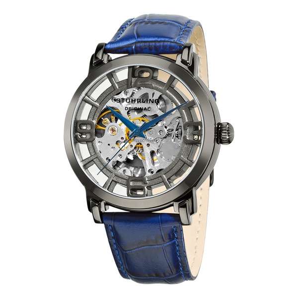 Stuhrling Original Men's Winchester 44 Skeleton Automatic Blue Leather ...