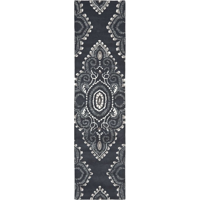 Safavieh Handmade Chatham Mystic Dark Grey New Zealand Wool Rug - 2'3" x 9'
