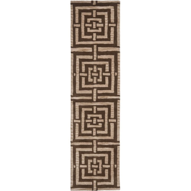 Handmade Chatham Basketweave Brown New Zealand Wool Rug (23 X 9)