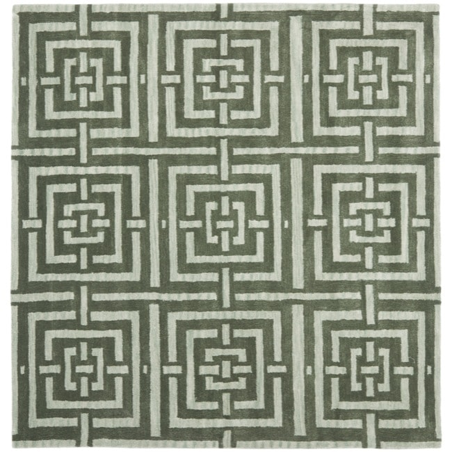 Handmade Chatham Basketweave Sage New Zealand Wool Rug (7 Square)