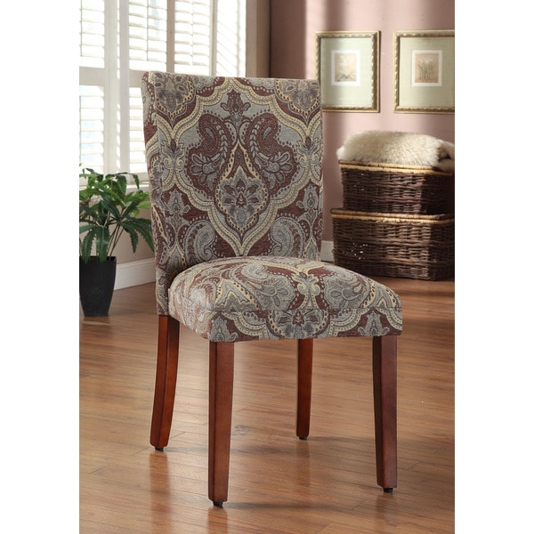 HomePop Elegant Blue and Brown Damask Parson Chairs (Set of 2)