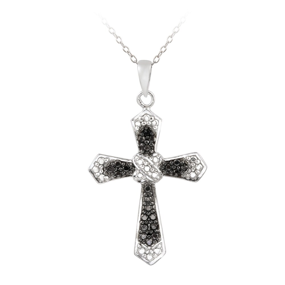 DB Designs Sterling Silver Black Diamond Accent Cross Necklace ...