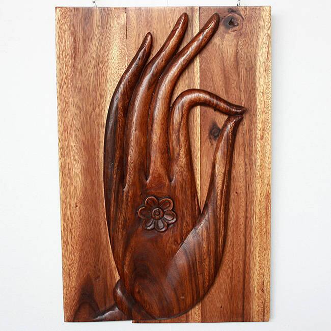 Haussmann Handmade Wood Mudra Hand Panel 20 in x 30 H - 3D Chestnut Oil