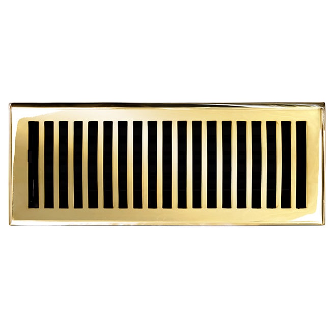 Brass Elegans Contemporary 4 X 12 Polished Brass Floor Register (Solid brassHardware finish Polished and lacquered brassDimensions 4 x 12 duct openingDue to the handmade nature of this product, there may be slight variations in size and finish.)