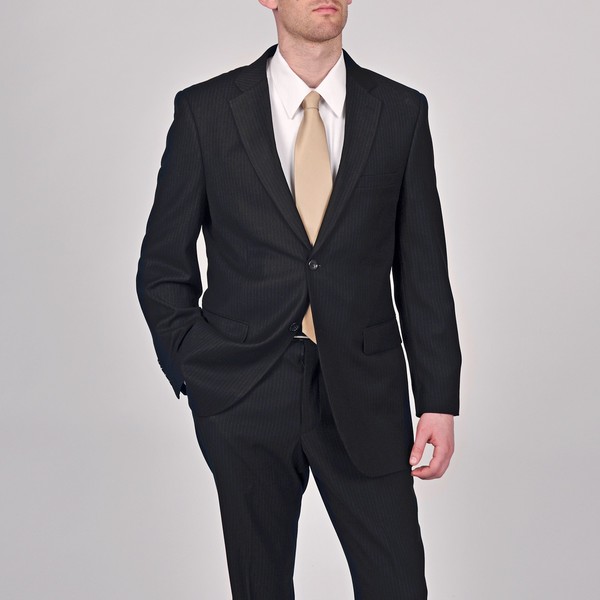 Caravelli Italy Men's Black Pinstripe Suit - 14124284 - Overstock.com ...