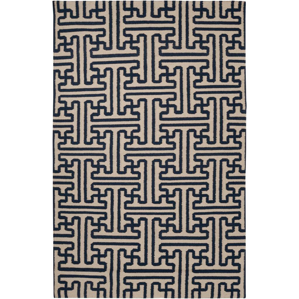 Hand-woven Navy Aketo Wool Area Rug - 5' x 8'