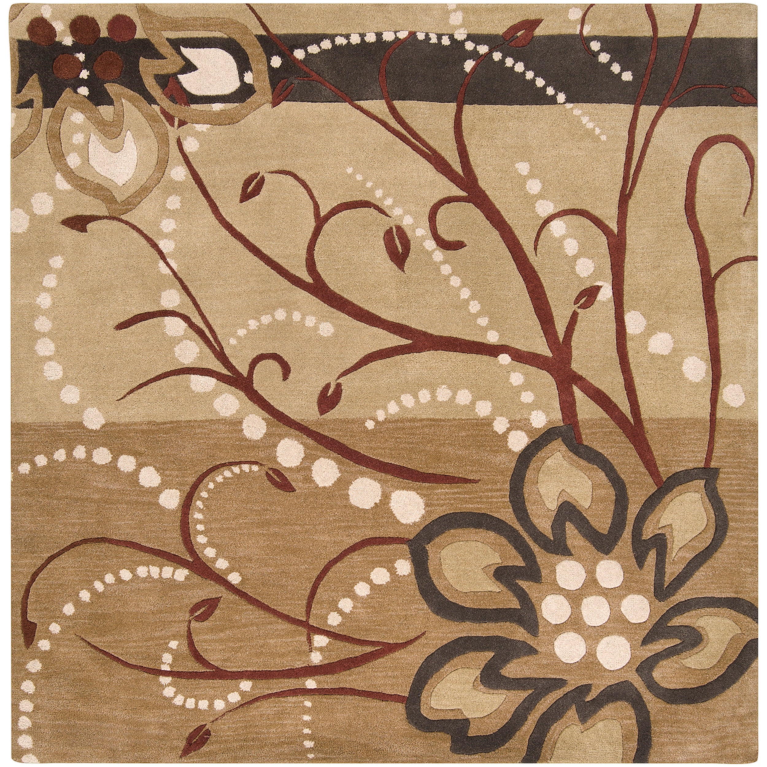 Hand tufted Beige Belgian Floral Wool Rug (8 Square)