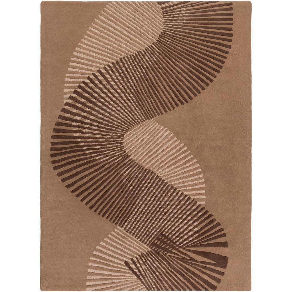 Hand-tufted Contemporary Brown Striped Akita New Zealand Wool Abstract Area Rug - 8' x 11'