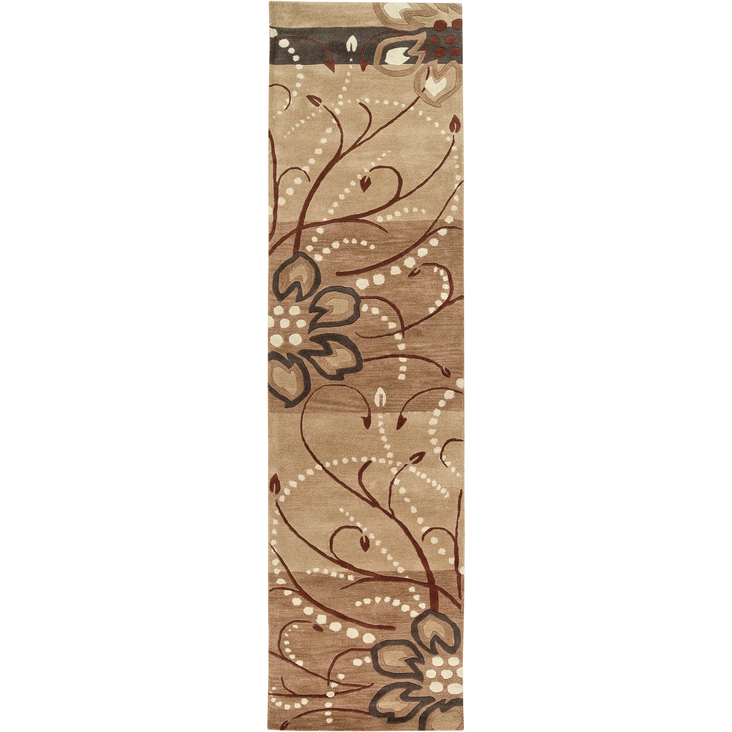 Hand tufted Tan Belgian Floral Wool Rug (3 X 12)