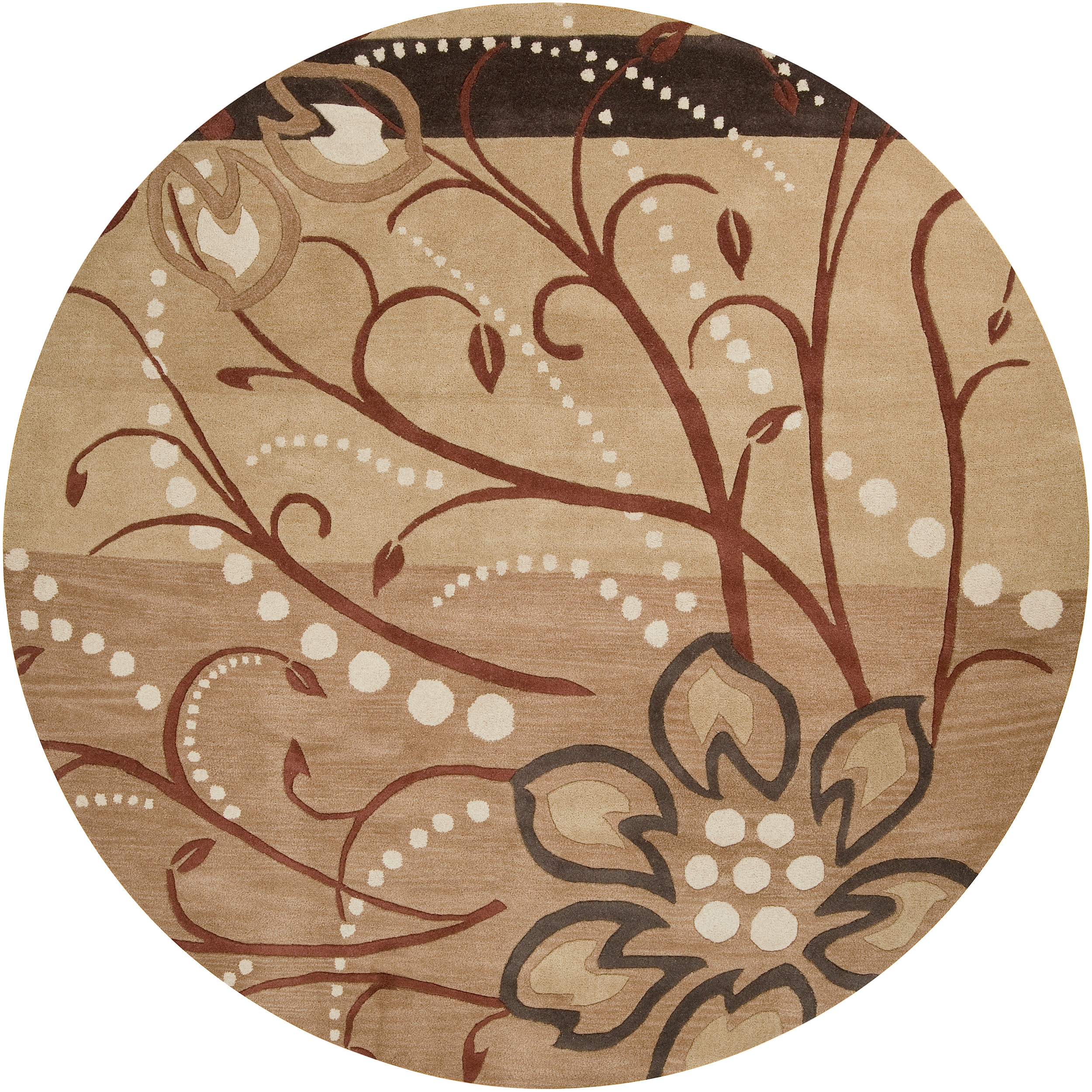 Hand tufted Beige Belgian Floral Wool Rug (6 Round)