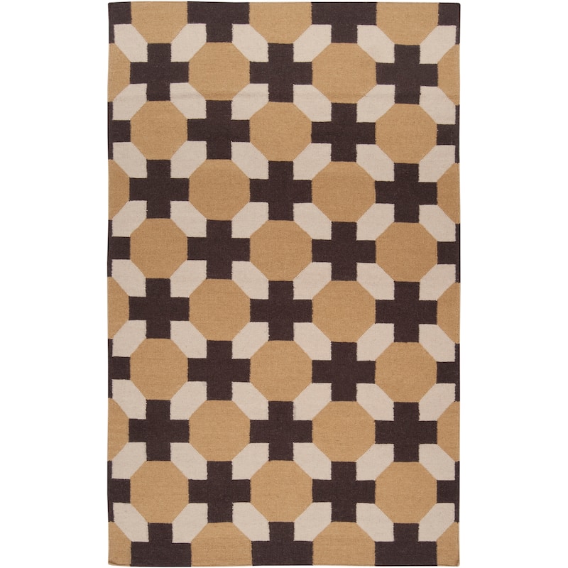 Hand-woven Tan Geometric Arctos Flatweave Wool Area Rug - 5' x 8' - 5' x 8' - 5' x 8' - Caramel - Rectangle