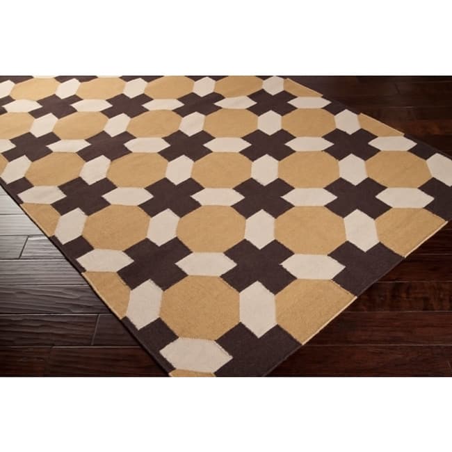 Hand-woven Tan Geometric Arctos Flatweave Wool Area Rug - 5' x 8' - 5' x 8'