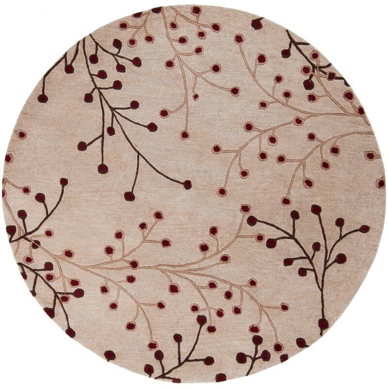 Sakura Handmade Transitional Floral Wool Area Rug - 6' Round/Surplus - Burgundy - Runner/Round