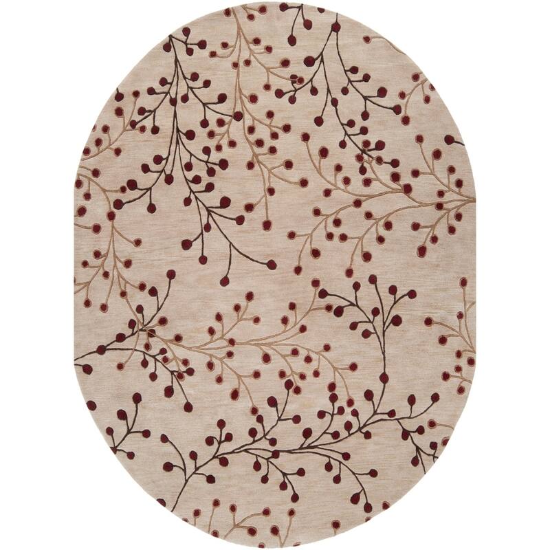 Sakura Handmade Transitional Floral Wool Area Rug - 8' x 10' Oval/Surplus - Burgundy - Runner/Oval