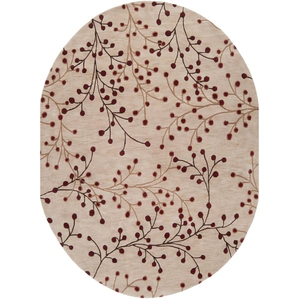 slide 2 of 13, Sakura Handmade Transitional Floral Wool Area Rug 8' x 10' Oval/Surplus - Burgundy - Runner/Oval