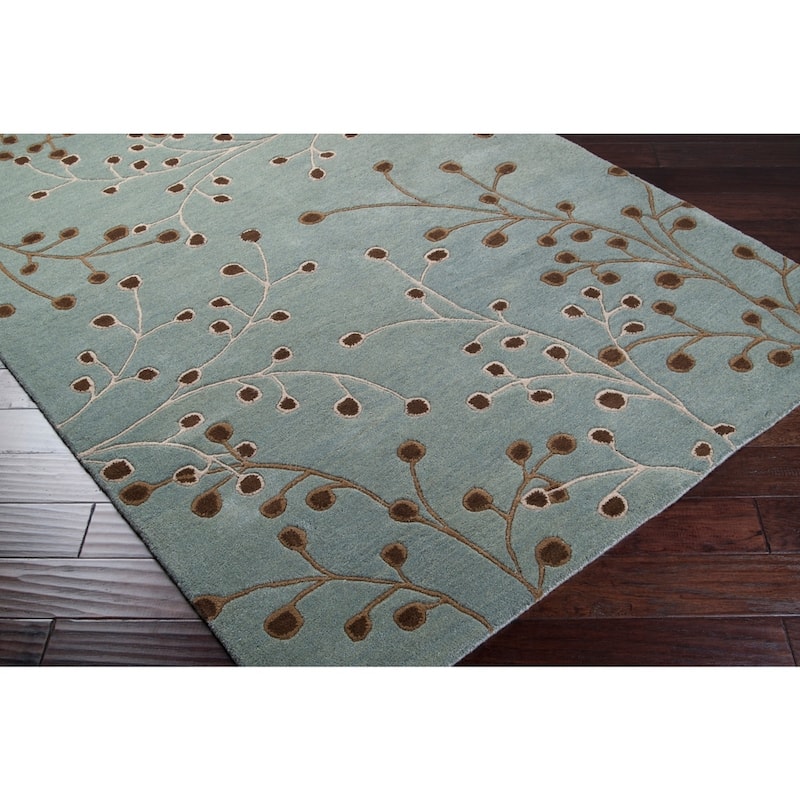 Sakura Handmade Transitional Floral Wool Area Rug - 2'6" x 8' Runner/Surplus - Sage - Runner/Rectangle