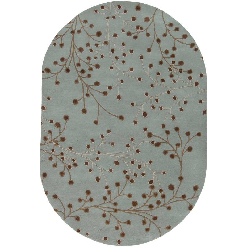 Sakura Handmade Transitional Floral Wool Area Rug - 6' x 9' Oval - Sage - Runner/Oval