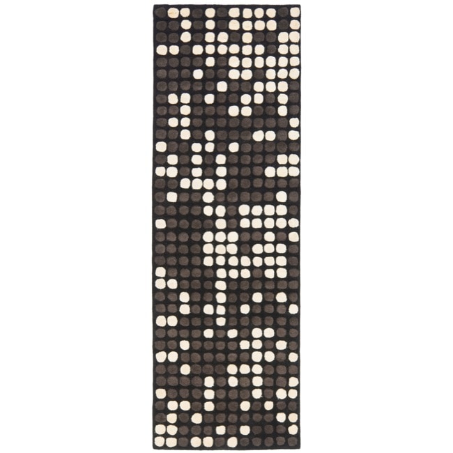 Handmade Soho Dots Black New Zealand Wool Rug (26 X 12)