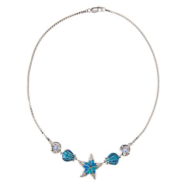 La Preciosa Sterling Silver Created Blue Opal Sea Life Necklace La Preciosa Gemstone Necklaces