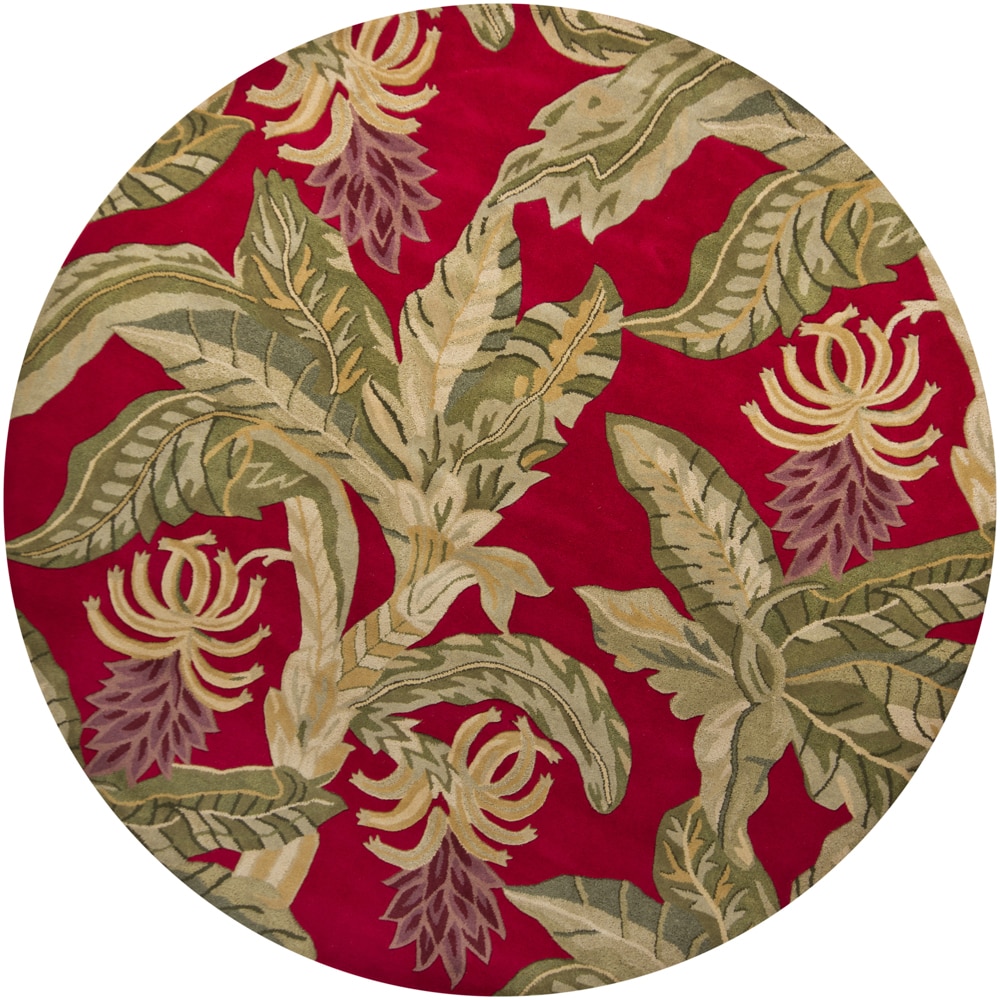 Hand tufted Mandara Red Floral Wool Rug (79 Round)