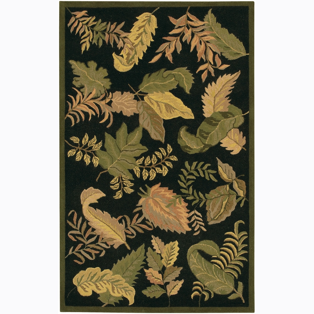 Hand tufted Mandara Black Floral Wool Area Rug (79 X 106)