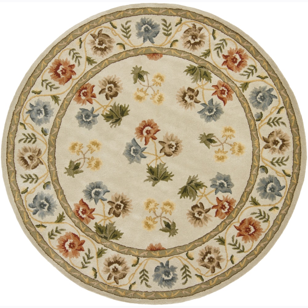 Hand tufted Mandara Ivory Floral Wool Area Rug (79 Round)