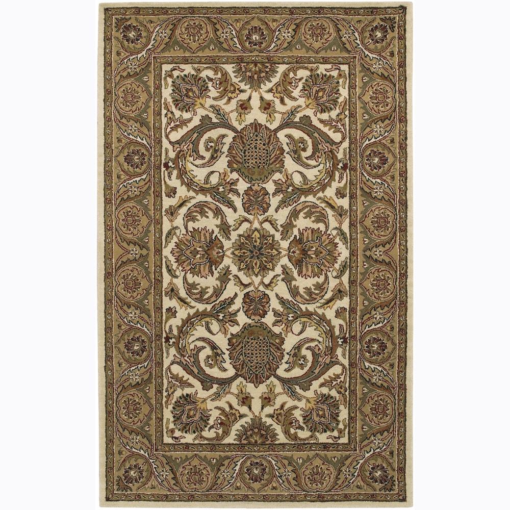 Traditional Hand tufted Mandara Ivory Floral Wool Rug (79 X 106)