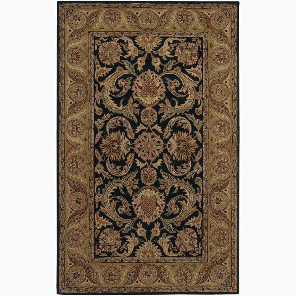 Hand tufted Mandara Black Floral Traditional Wool Rug (79 X 106)