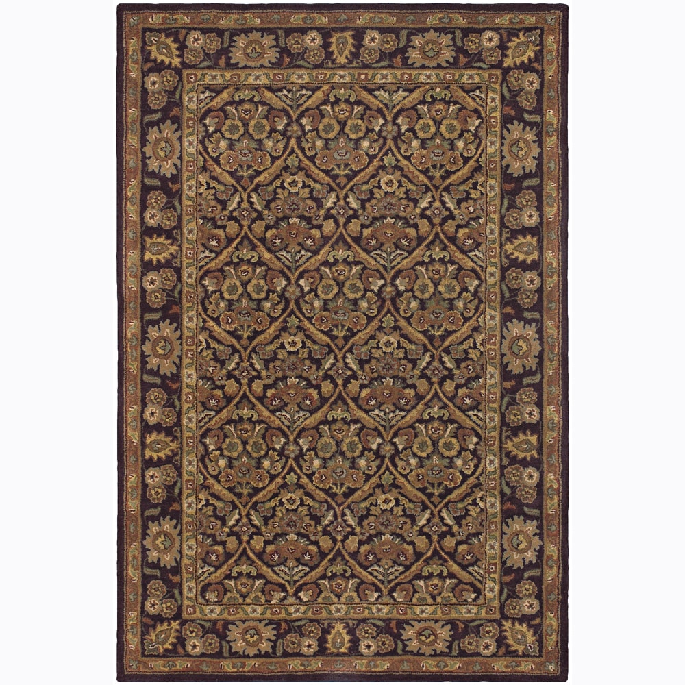 Hand tufted Mandara Brown Floral Wool Rug (5 X 76)