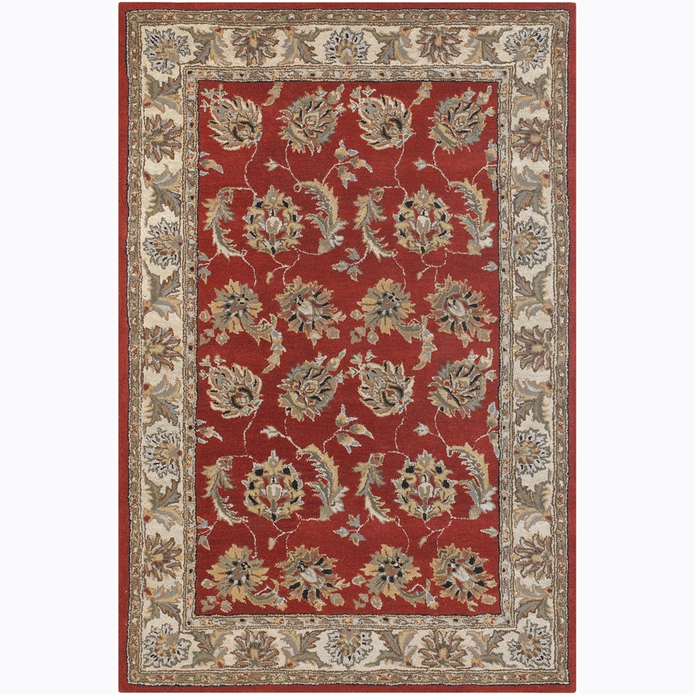 Hand tufted Rectangular Mandara Red Floral Wool Rug (79 X 106)