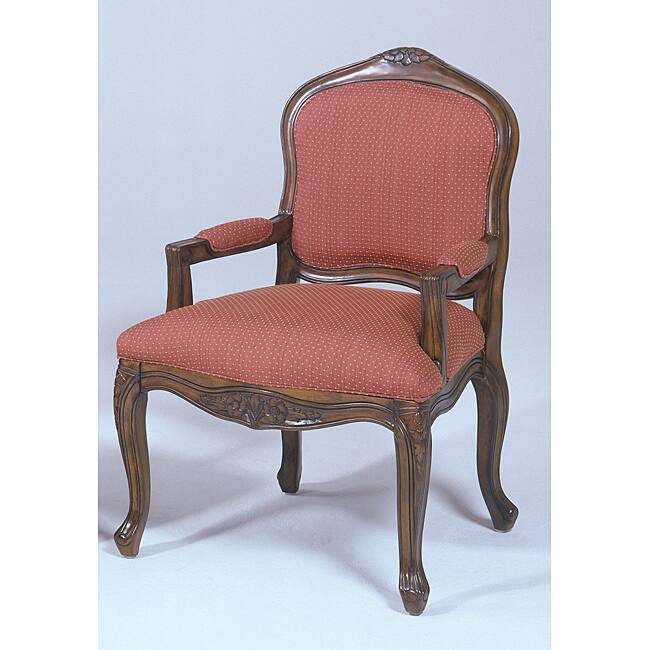 French Provencial Burgundy Textured Fabric Wood Frame Chair