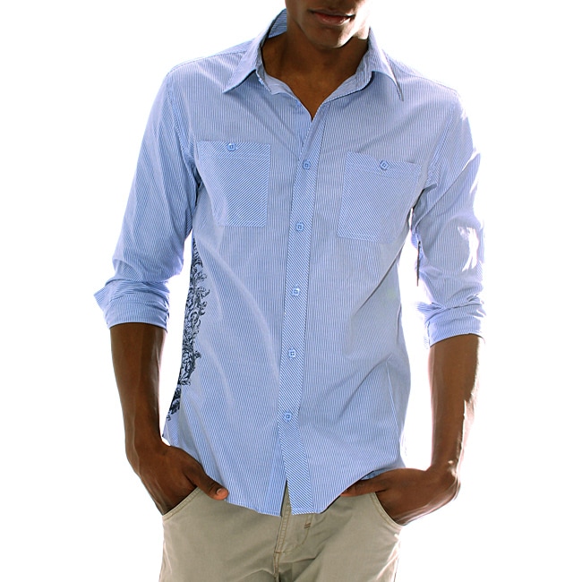 191 Unlimited Mens Blue Screen Print Detail Shirt