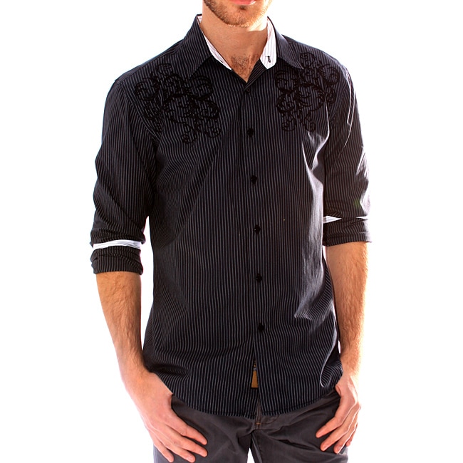 191 Unlimited Men's Black Embroidered Stripe Shirt - Overstock Shopping ...