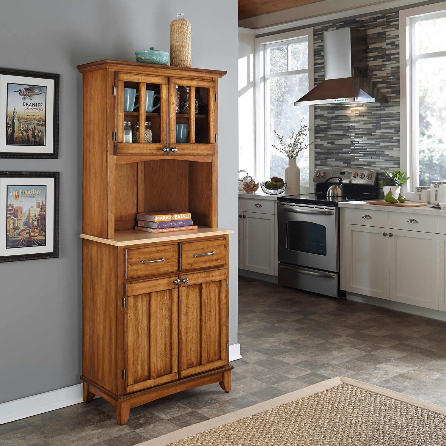 Cottage Oak Hutch Buffet With Wood Top