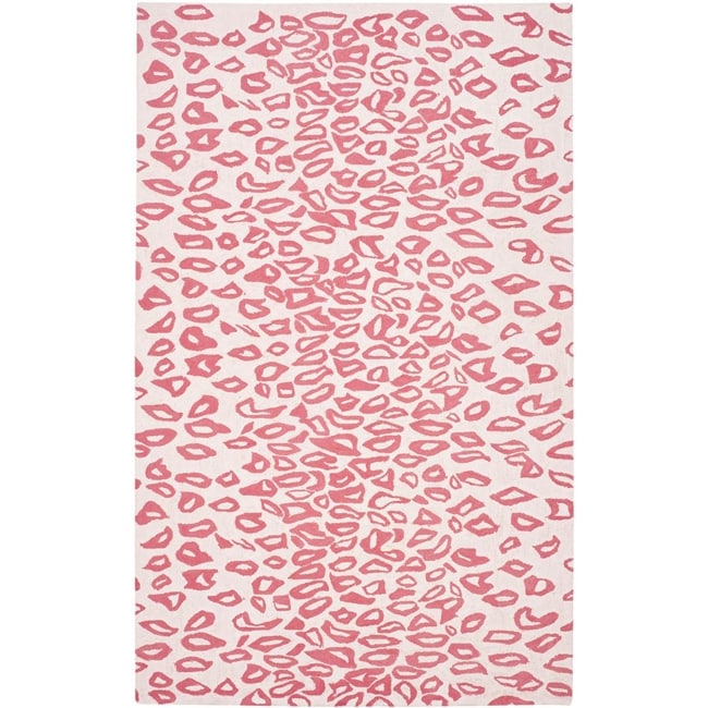 Handmade Childrens Leopard Ivory/ Pink N. Z. Wool Rug (3 X 5)