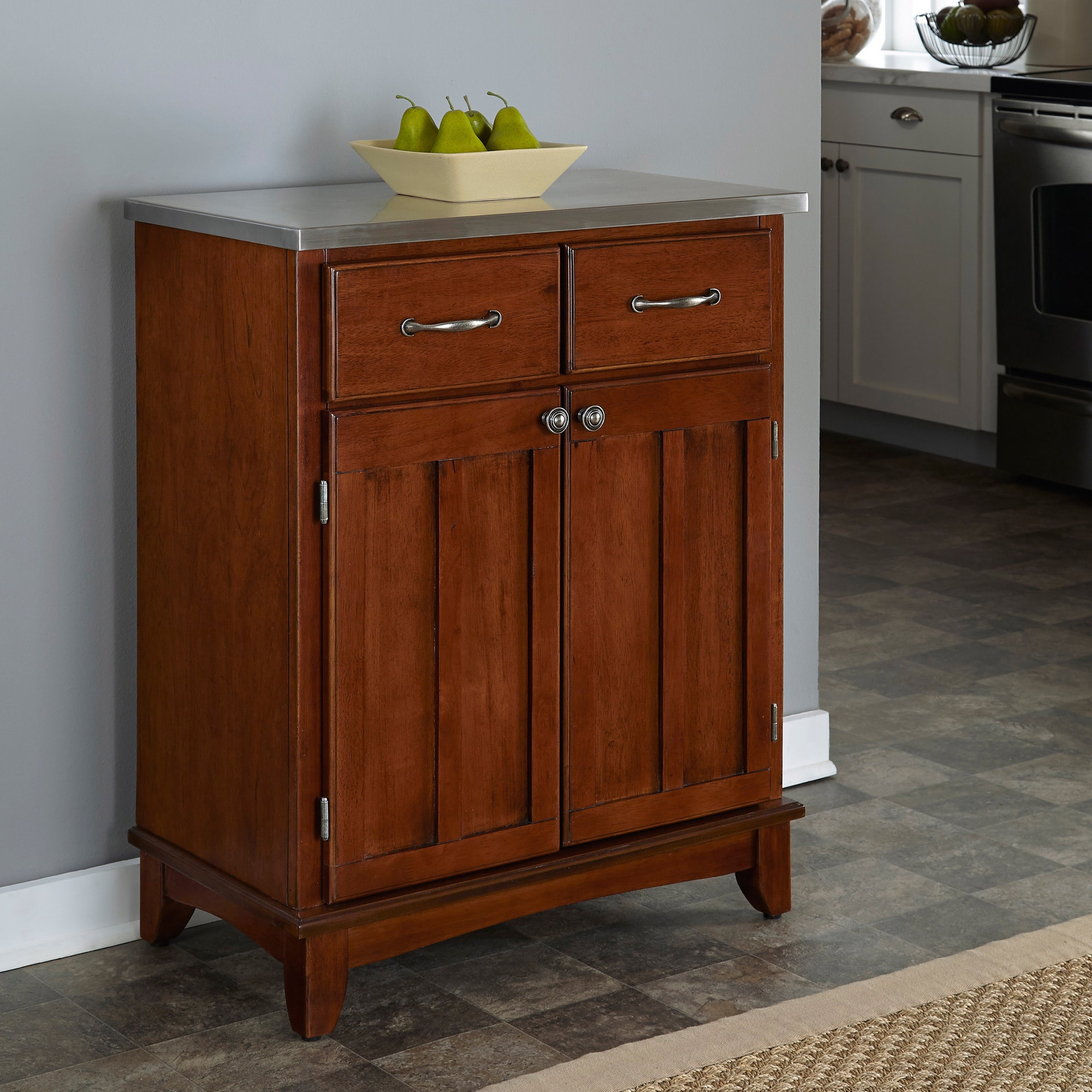 Medium Cherry Buffet With Stainless Steel Top