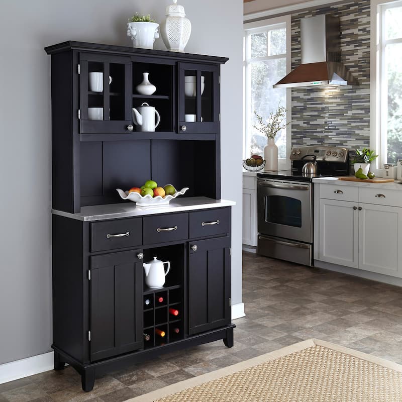 Buffet of Buffets Black Server with Hutch & Stainless Steel Top
