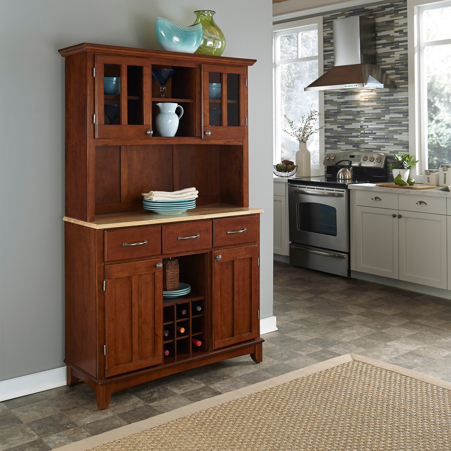 Shop Medium Cherry Hardwood Hutch Buffet With Wood Top By Home
