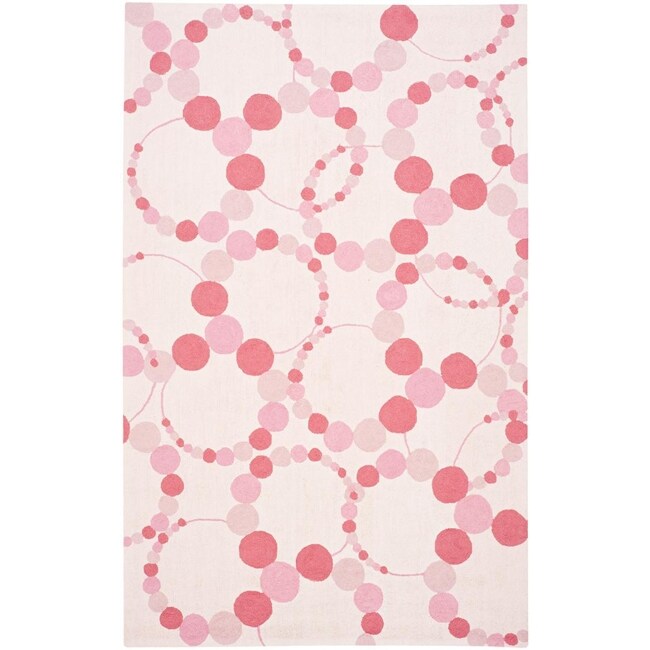 Handmade Childrens Bubbles Ivory/ Pink N. Z. Wool Rug (4 X 6)