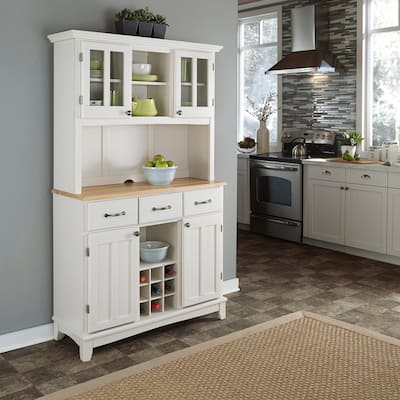 Homestyles Buffet of Buffets Off-White Server with Hutch & Wood Top