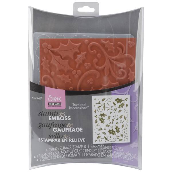 slide 2 of 2, Sizzix Textured Impressions Embossing Folder & Stamp Set-Hero Arts Holly Background