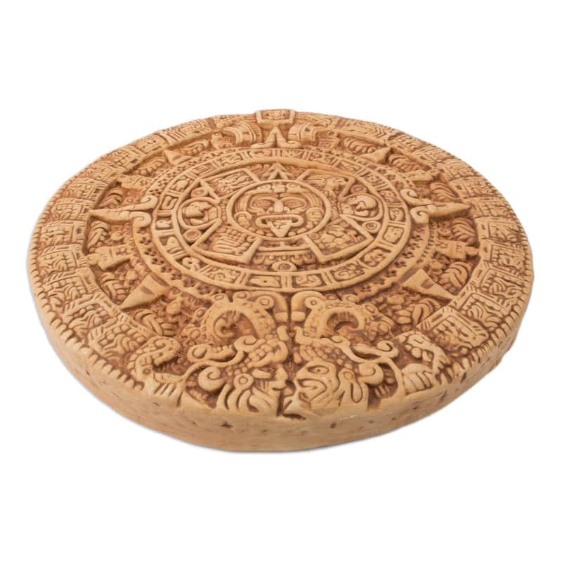 Handmade Ceramic 'Aztec Calendar in Tan' Plaque (Mexico)