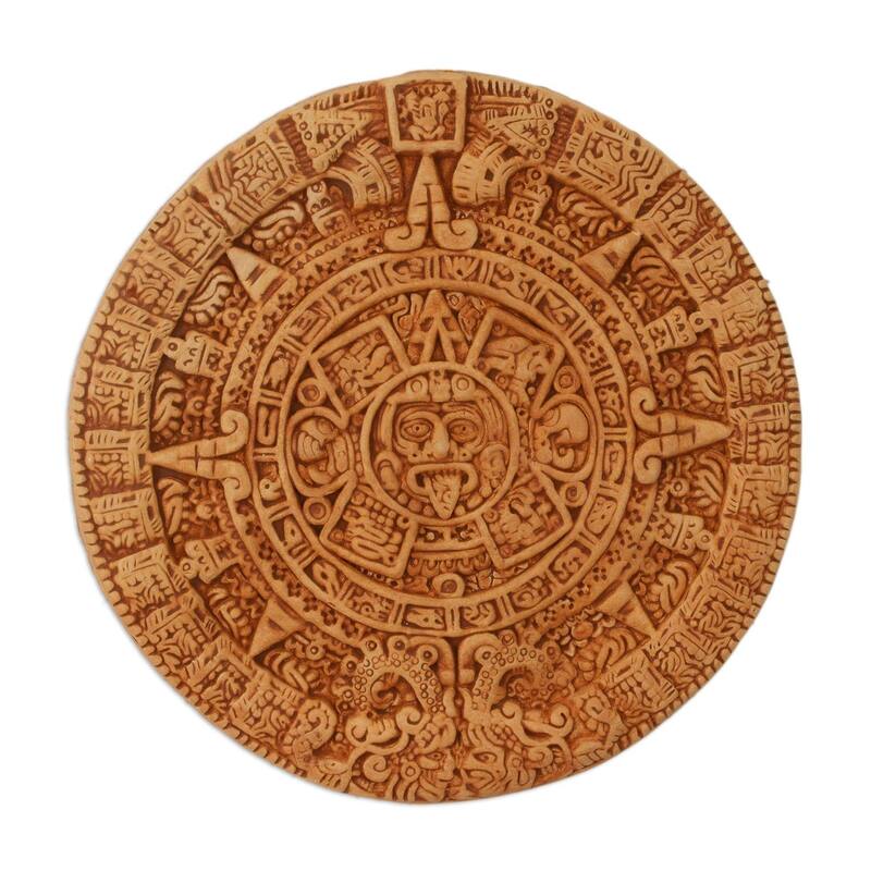 Handmade Ceramic 'Aztec Calendar in Tan' Plaque (Mexico)